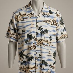 Pierre Cardin Blue and White Tropical Men's Shirt